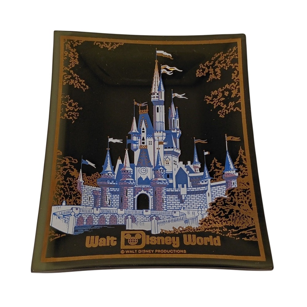 Vintage Disney World Cinderella's‎ Castle Trinket Collectible Gift Tray Glass